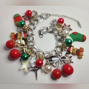 Festive Charm Bracelet with Red and Green Accents